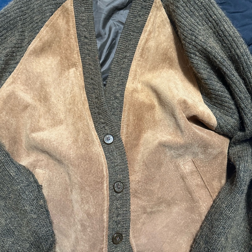 Burberry Men's Charcoal and Beige Cardigan Bomber Jacket Sweater